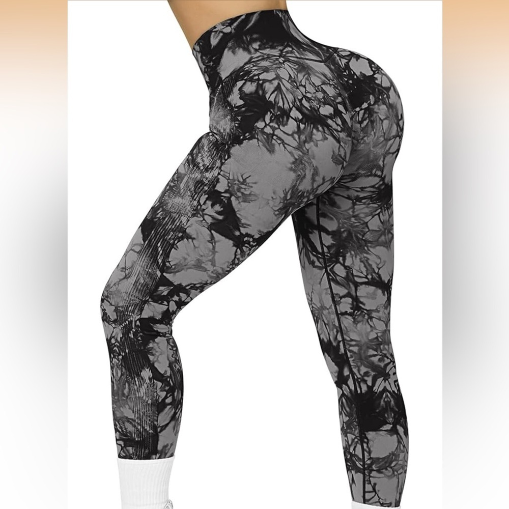 Women’s Tie-Dye seamless Black & Gray Athletic Leggings size large